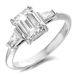 Natural 1.82 CTW Emerald Cut & Baguettes 3-Stone Diamond Ring 14KT White Gold
