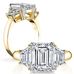 Natural 1.72 CTW 3-Stone Emerald Cut & Trapezoids Diamond Ring 18KT Yellow Gold