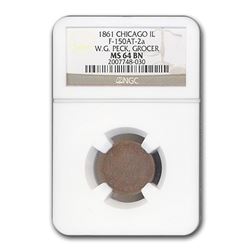 1861 Chicago IL W.G. Peck Grocer Civil War Token MS-64 NGC (BN)