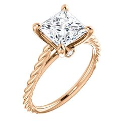 Natural 2.12 CTW Princess cut Rope Style Diamond Engagement Set 18KT Rose Gold