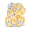 Image 1 : 14kt Yellow Gold His Hers Round Diamond Cluster Matching Wedding Set 1 Cttw