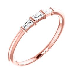 Natural 0.19 CTW 3-Stone Baguette Diamond Solitaire Ring 14KT Rose Gold