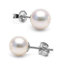 White Akoya Pearl Stud Earrings, 7.0-7.5mm