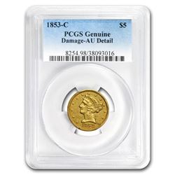 1853-C $5 Liberty Gold Half Eagle AU Details PCGS (Damage)