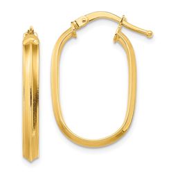 14k Small 3x2 mm Knife Edge Oval Hoop Earrings - 45 mm