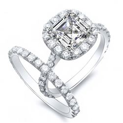 Natural 2.82 CTW Halo Asscher Cut Diamond Engagement Set 18KT White Gold