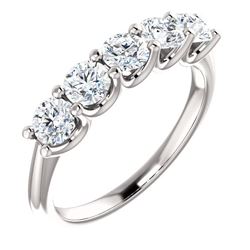 Natural 1.02 CTW Round Cut 5-Stone Diamond Ring 18KT White Gold