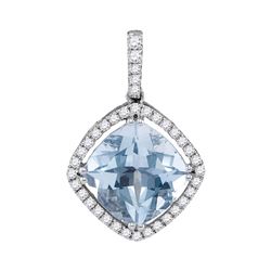 14kt White Gold Womens Cushion Aquamarine Diamond Solitaire Pendant 2-1/5 Cttw
