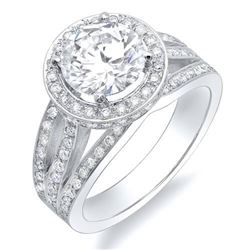 Natural 4.22 CTW Round Brilliant Cut Halo Split Shank Diamond Engagement Ring 18KT White Gold