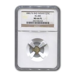 1880/76 Indian Round 25¢ Gold MS-66 NGC (BG-885, PL)