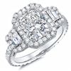 Image 1 : Natural 2.82 CTW Halo Cushion Cut & Trapezoids Eternity Diamond Ring 18KT White Gold