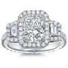 Image 4 : Natural 2.82 CTW Halo Cushion Cut & Trapezoids Eternity Diamond Ring 18KT White Gold