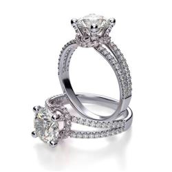 Natural 2 CTW Round Brilliant Cut Diamond Pave Split Shank Engagement Ring 14KT White Gold