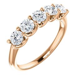 Natural 1.02 CTW Round Cut 5-Stone Diamond Ring 18KT Rose Gold