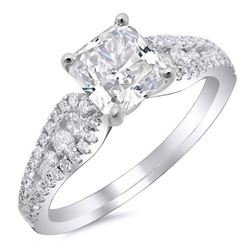 Natural 2.88 CTW Radiant Cut Loop Shank Diamond Engagement Ring 18KT White Gold