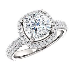 Natural 2.27 CTW Cushion Cut Diamond Halo Engagement Ring 14KT White Gold