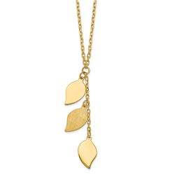 14k Yellow Gold Brushed & Polished Leaf Necklace - 18 in.