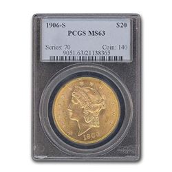 1906-S $20 Liberty Gold Double Eagle MS-63 PCGS