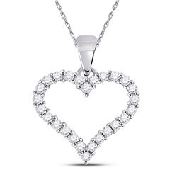14kt White Gold Womens Round Diamond Outline Heart Pendant 1/4 Cttw