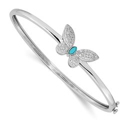 14k White Gold .262ct Diamond Turquoise Butterfly Bangle - 7 in.