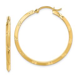 14k Yellow Gold Polished Diamond-Cut Hoop Earrings - 20 mm