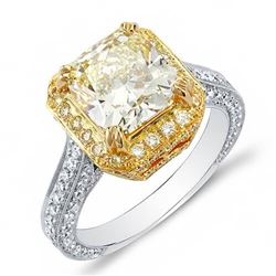 Natural 4.27 CTW Canary Light Yellow Cushion Cut Diamond Engagement Ring 14KT Two-tone
