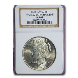 1922 Peace Dollar MS-62 NGC (VAM- 2C Extra Hair EDS, Top 50)