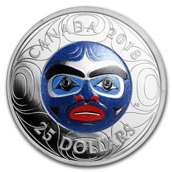2018 Canada 1 oz Silver $25 Ancestor Moon Mask UHR (Colorized)