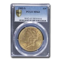 1902-S $20 Liberty Gold Double Eagle MS-63 PCGS