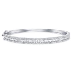 Natural 2.12 CTW Baguette & Round Diamond Bangle 14KT White Gold