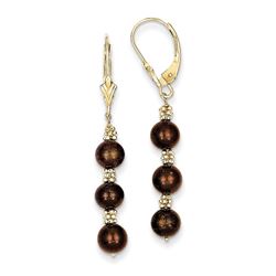 14k Coffee Brown Cultured Pearl & Bead Earrings