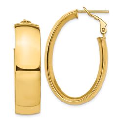 14k Yellow Gold Omega Back Oval Hoop Earrings - 10x24 mm