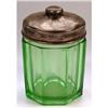 Green Depression Glass w Brass Lid Powder Jar #1516170