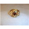 Estate 14K YG Gold Trillion Garnet Diamond Ring#1527820