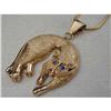 Estate 18K YG Gold Sapphire Cat Pendant Slide #1527821