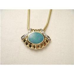 Estate 14K YG Gold Opal Diamond Shell Pendant  #1527871