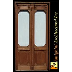 Double wooden door, beveled glass and hand #1527953