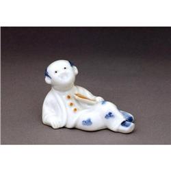 Old Japanese Hirado Blue & White Boy Figurine #1527989