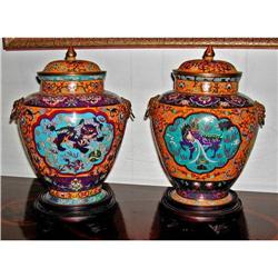 Amazing Pair of Cloisonne Urns #1539119