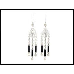 VINTAGE STYLE DANGLE DIAMOND EARRINGS PEARLS #1539262