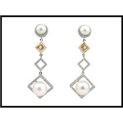 WHITE GOLD PEARL DANGLE EARRINGS #1539270