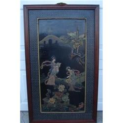 CHINESE CARVED POLYCHROME WOOD PANEL #1539349