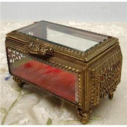 BEVELED GLASS&FILIGREE JEWELRY BOX  #1539353