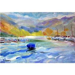  Dark blue boat  oil in impressionism style. #1539404