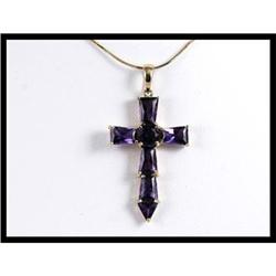 Lovely 18K Yellow Gold Amethyst Cross Pendant #1539606