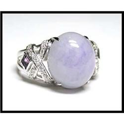 18K WHITE GOLD LAVENDER JADE DIAMOND RING #1539660