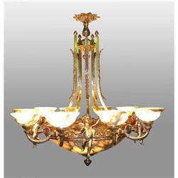 Cast bronze and alabaster stone chandelier #1539775