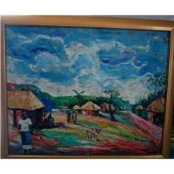 Village scene with Kids in Africa signed #1539995