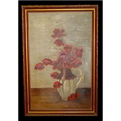 c.1900 Flower Vase Still Life Oil Painting Vase#1540004