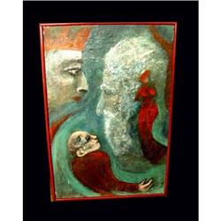 20th Cent Surrealist Oil Painting Surreal Faces#1540019